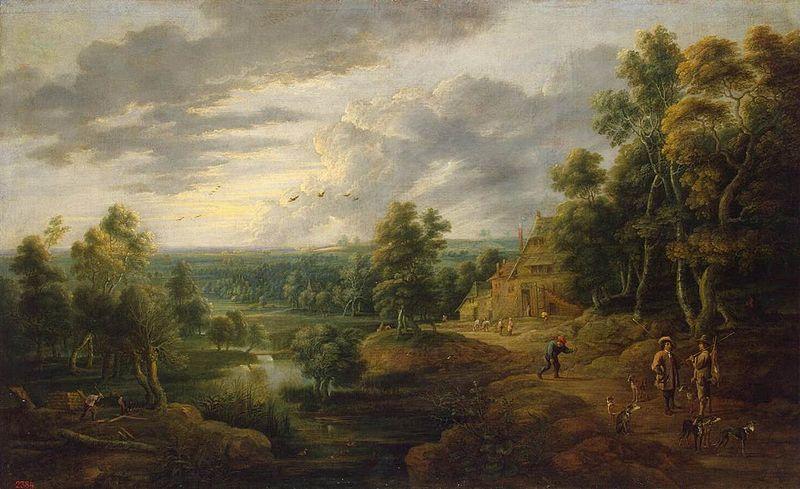 Lucas van Uden Landscape with Hunters oil painting picture